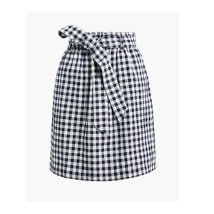 J. Crew pencil skirt small gingham check paperbag belted linen blend lined blue